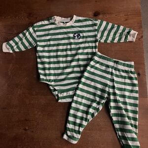 Mini Rodini Green and White Striped Two-Piece Set